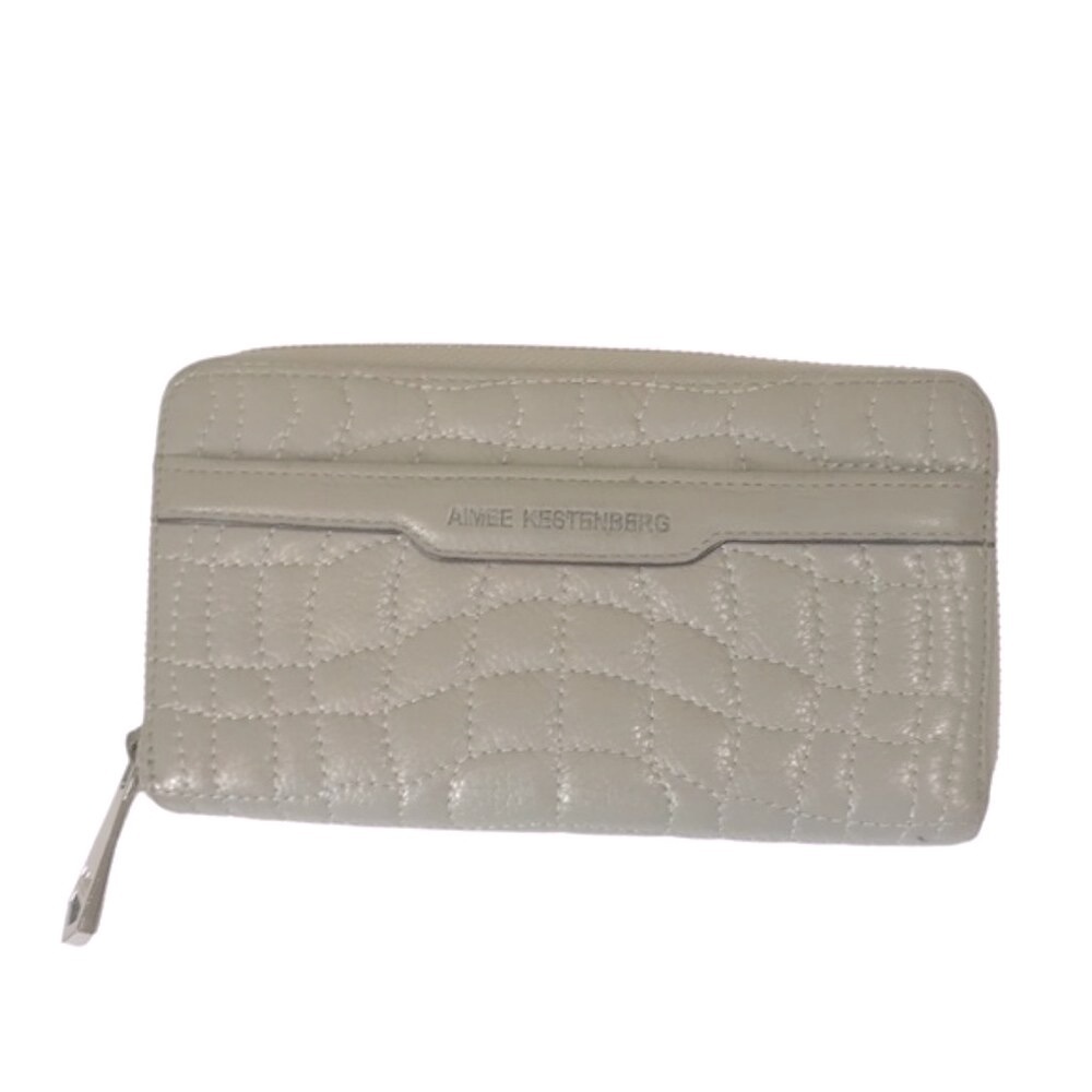Aimee Kestenberg Quilted Leather Zippy Wallet Folio Zip Coin Embossed Clutch Bag